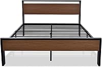 Vista 8 de SHA CERLIN Base de cama de plataforma de metal tamaño Queen de 14 pulgadas con cabecero y estribo de madera, base de colchón, no necesita somier