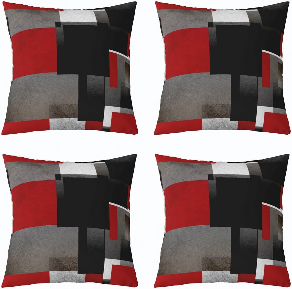 Feelyou Red Grey Black Buffalo Check Reversible Outdoor Throw Pillow Covers 20 x 20-Inch Kids Geometric Pillow Covers Home Decor for Geometric Square Cushion Covers Set of 4 Plaid Modern Abstract Art