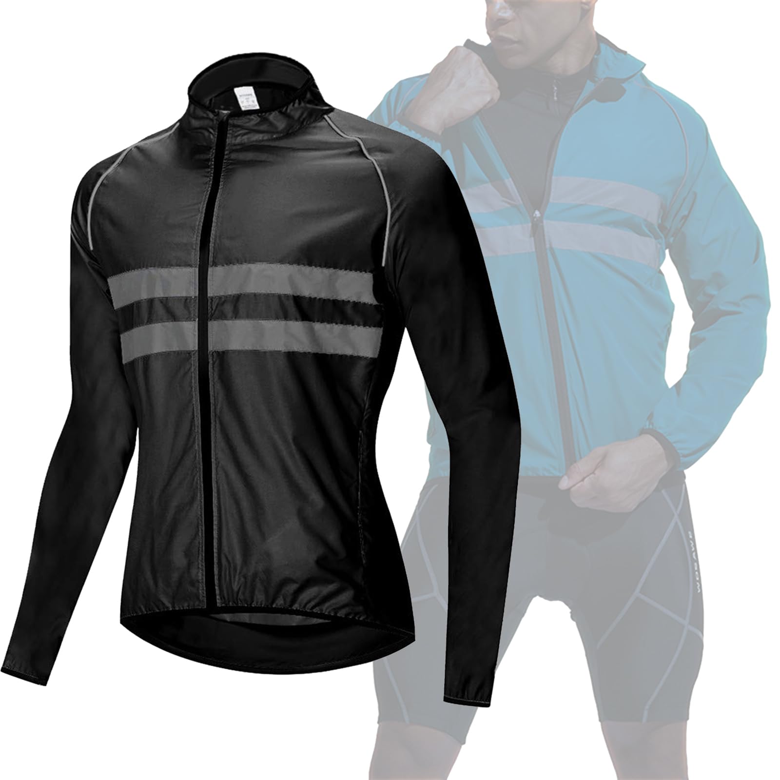 Sommer-Fahrradjacke für Herren, wasserdicht, winddicht, Lauftrikot, leicht, schnelltrocknend, Rennbekleidung, atmungsaktiv, Outdoor, MTB, Fahrrad-Windjacke, reflektierend, Sonnenschutz,Black-EU 3XL