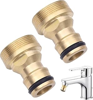 2 Conectores Universales para Grifo Mezclador, Adaptador de Manguera, Acoplamiento Rápido para Jardín (Rosca Exterior, Dorado)