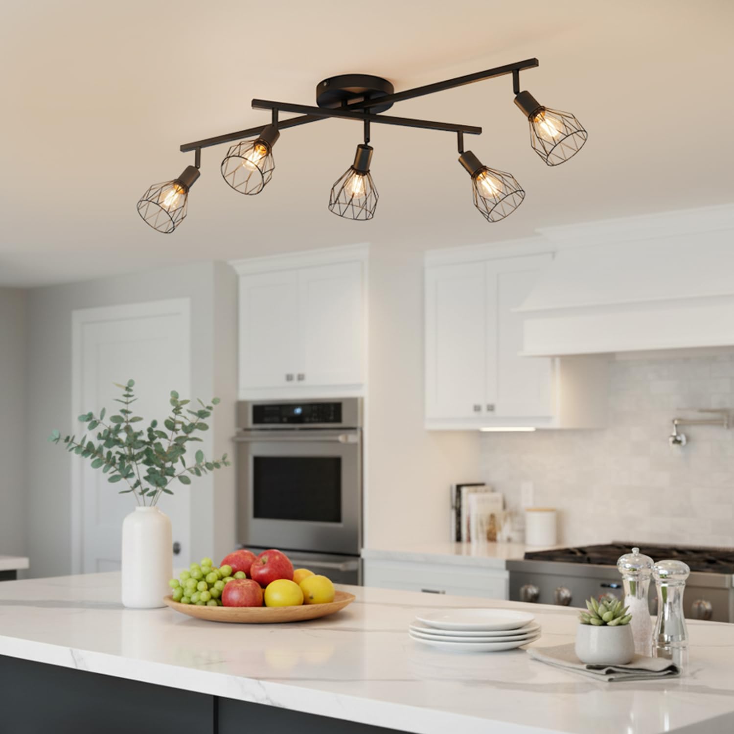 LVWIT Faretti Soffitto Nero, Faretti Orientabili con 5 Attacco E14, Faretto da Interno Moderna, Lampadario Faretti per Barra, Salotto, Cameretta, Cucina,Corridoio Illuminazione (Senza Lampadina)