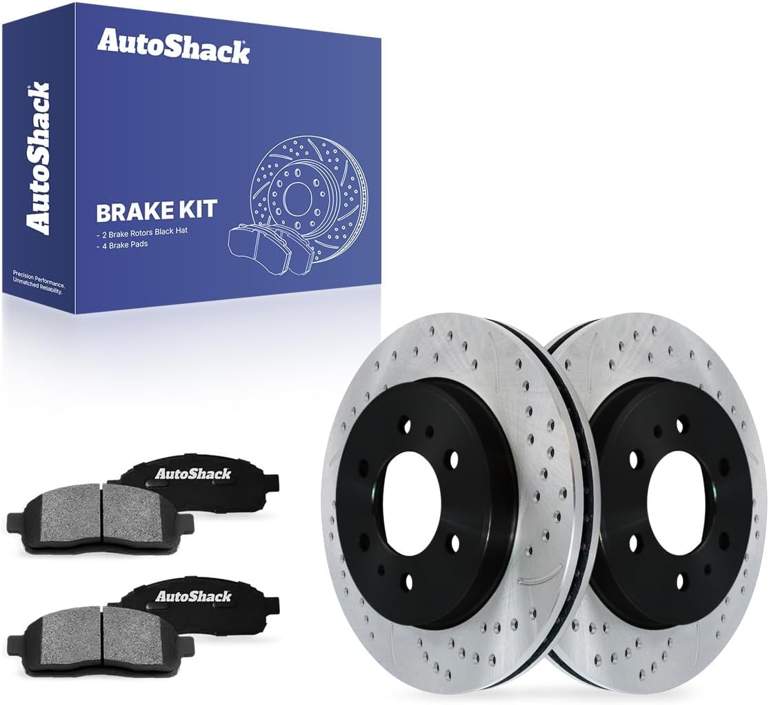 AutoShack Front Vented Drilled & Slotted E-Coated Brake Rotors + Ceramic Pads 6-PC Brake Kit Replacement for 2009 Ford F-150 ShadowGuard 12.99" (330 mm)