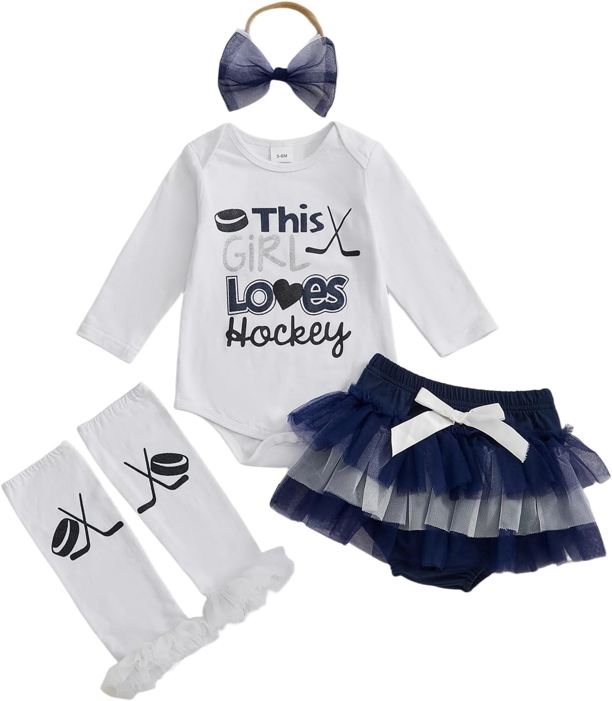 Newborn Baby Girl Fall Clothes Ice hockey Long Sleeve Romper Mesh Tutu Skirt Leg Warmer Headband Set