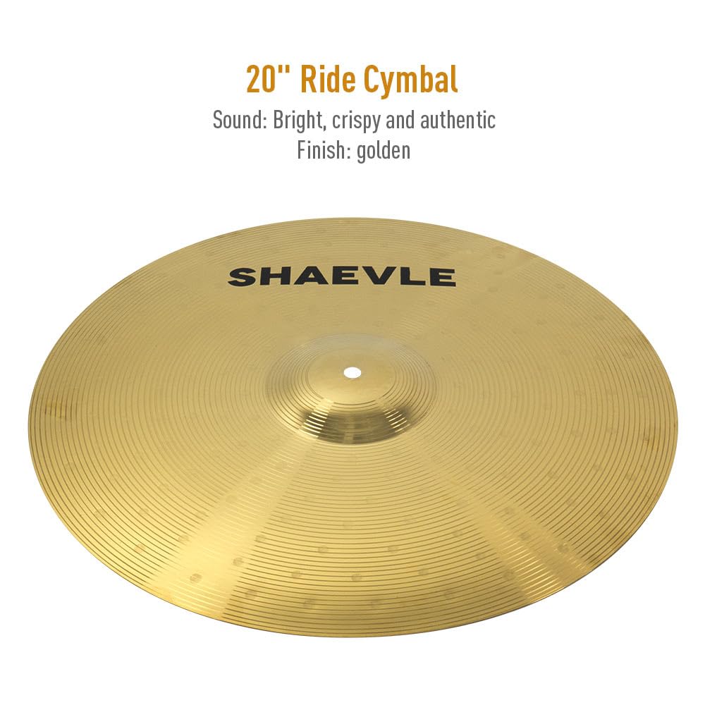 Cymbal Pack, 5 Pieces Alloy Cymbals Drum Set, Cymbals for Drum Set Includes 14"/16"/18"/20" Cymbals, Golden