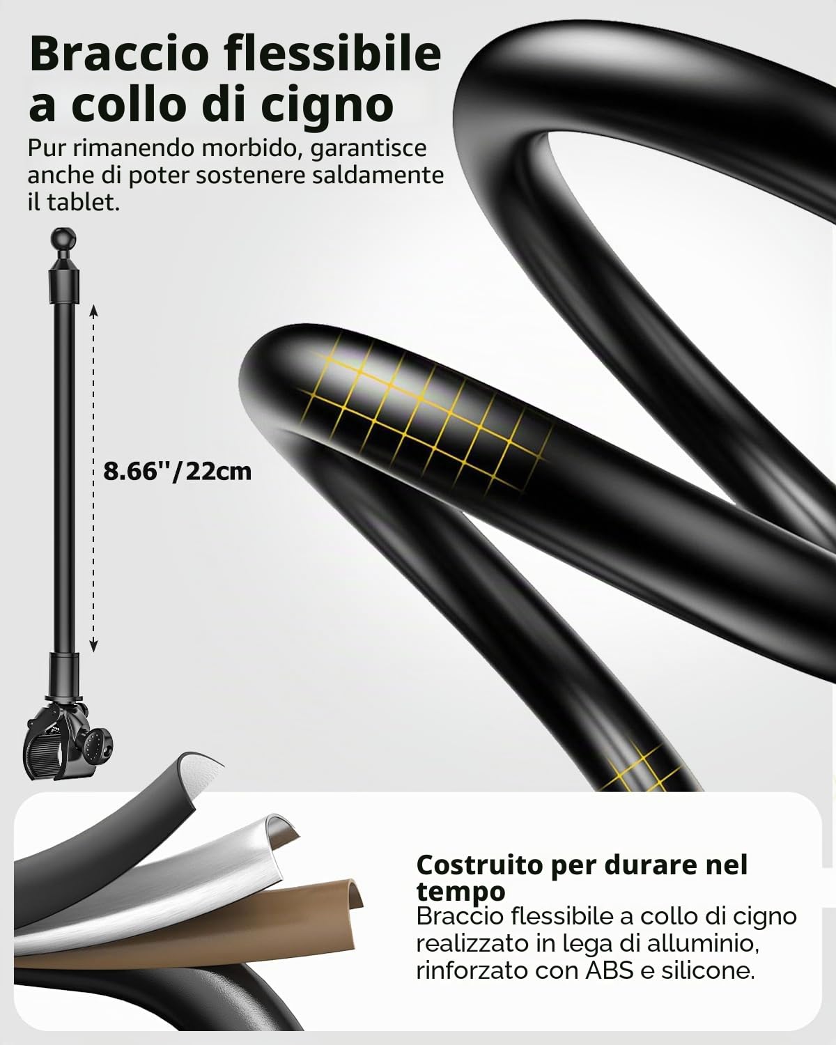 Supporto Tablet Bici Spinning, Porta iPad Bicicletta Cyclette Tapis Roulant | con Collo Oca in Metallo, per iPad Pro 12.9, 10.5, 9.7, iPad Air Mini, Samsung Tab, iPhone 4-13" Telefonos Tablets