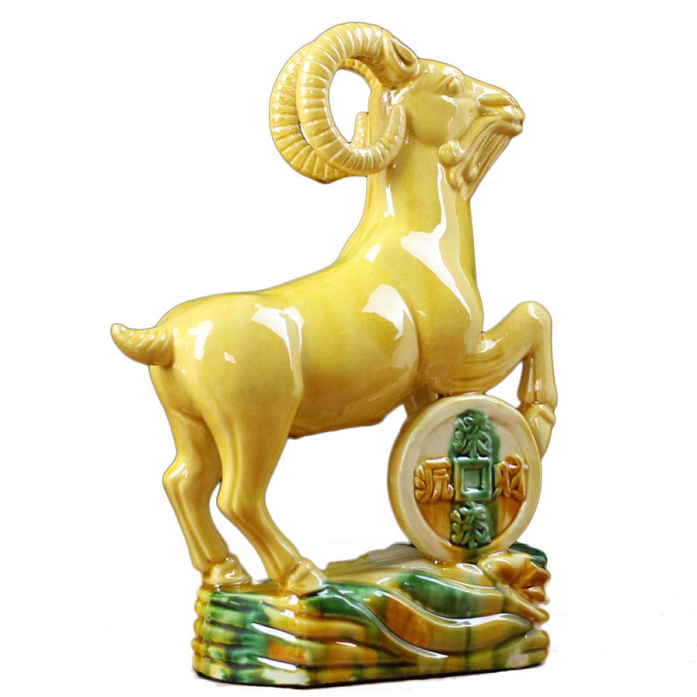 Figurka kolekcjonerska prezent statuetka ozdoba na biurko do wystroju biura domowego, ceramiczne ozdoby owcze dom salon dekoracje rękodzieło prezenty @ biały (kolor: żółty)