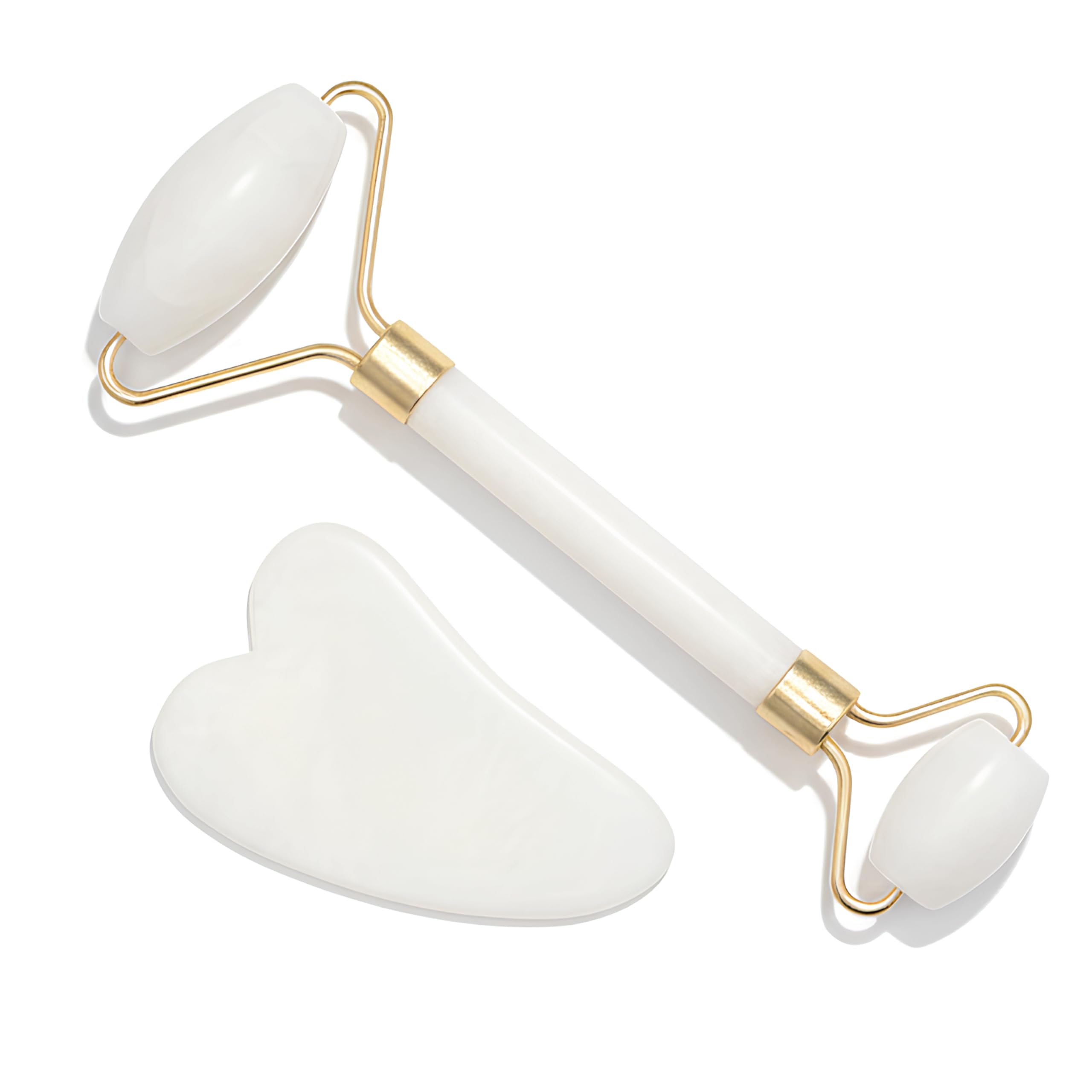 Gua Sha Viso e Rullo di Giada – Pietra Naturale per Massaggio Viso Lifting, Rullo Viso Quarzo Rosa Anti Gonfiore, Strumento Beauty Tool Relax