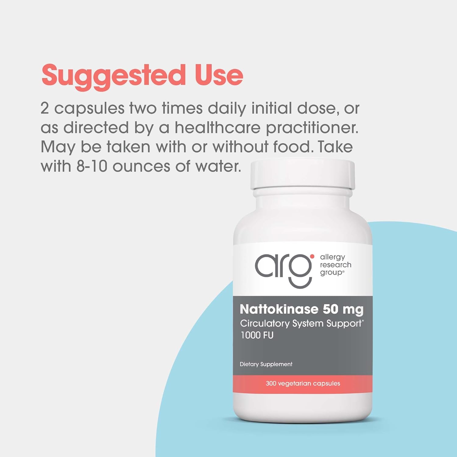 Allergy Research Group ARG Nattokinase 50 mg - Supplement to Support Healthy Circulation - Delivers 50 mg Nattokinase NSK-SD from Fermented Soybeans per Serving - 150 Servings - 300 Capsules