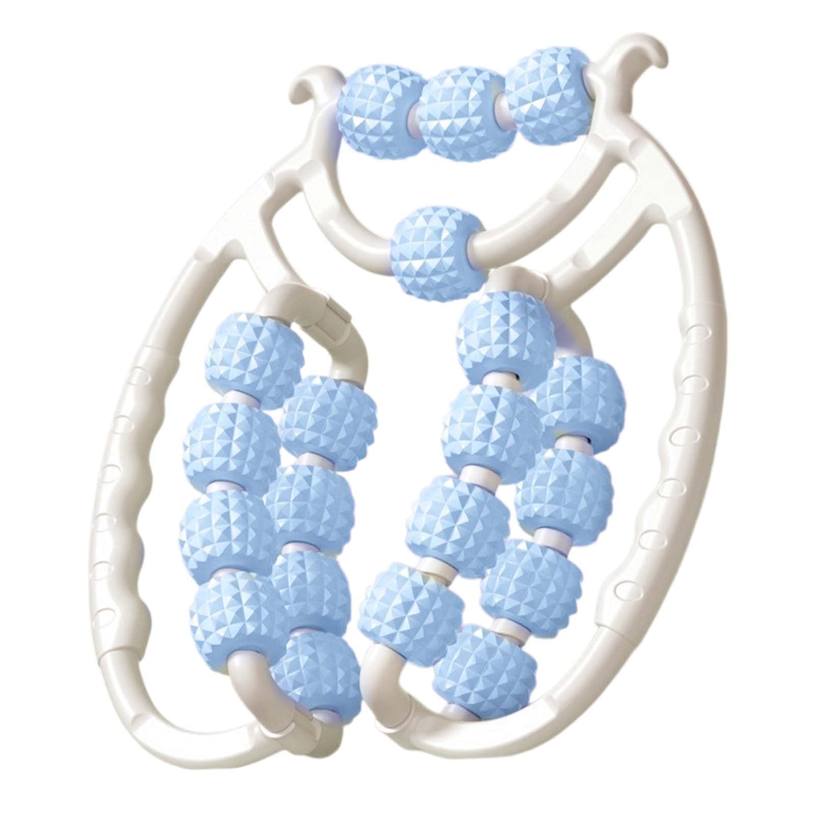 Masajeador de Piernas y Cuerpo 360° con 20 Ruedas, Rodillo Masaje Muscular para Pantorrillas, Brazos y Cuello, Diseño Ergonómico Antideslizante para Yoga, Fitness y Relajación en Casa (Azul)