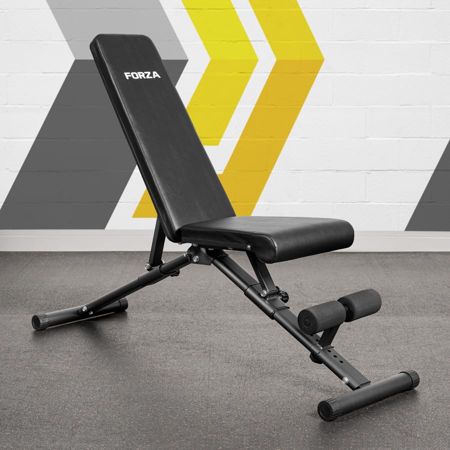 FORZA Adjustable Weight Bench | Foldable Workout Bench with Leg Support – Heavy Duty Steel Bench for Full Body Strength Training | Ideal For Home & Commercial Gyms