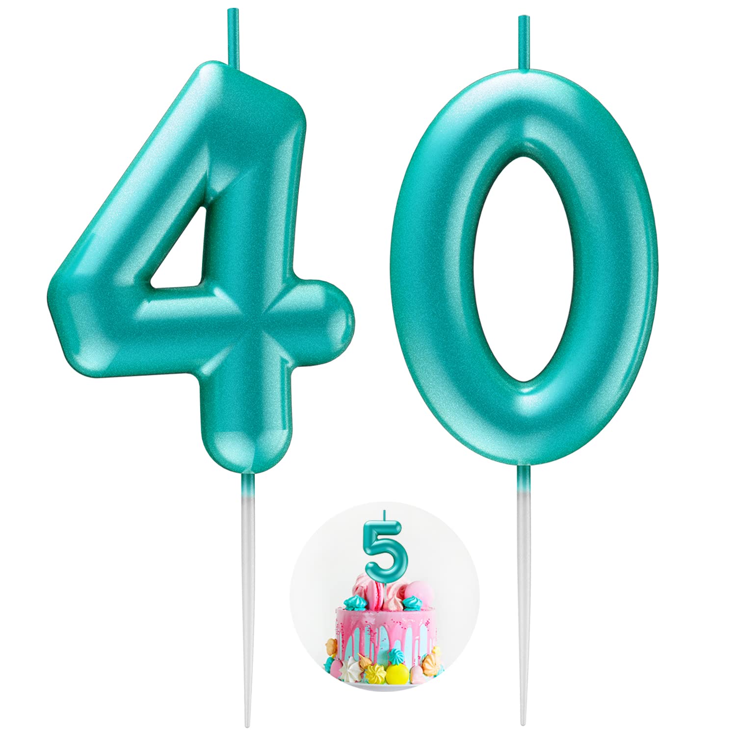 Blue Number 40 Candle Happy Birthday 3D Number Candles for Birthday Cake Party Decoration Wedding Anniversary Celebration Supplies