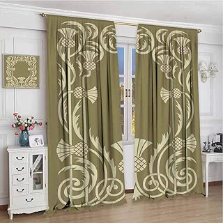 Art Nouveau Room Darkened Curtain Floral Border with Tropical Pineapple Fruits Leaves Retro Style Swirls Insulated Room Bedroom Darkened Curtains W84 x L108 Inch Sepia Sage Green - coolthings.us