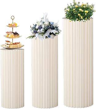 Party Cylinder Stand, 3PCS Foldable Paper Post Display, Party Cylinder Pedestal Stand, Wedding Centerpiece Cardboard Roman Pillars for Wedding, Birthday, Party Decoration