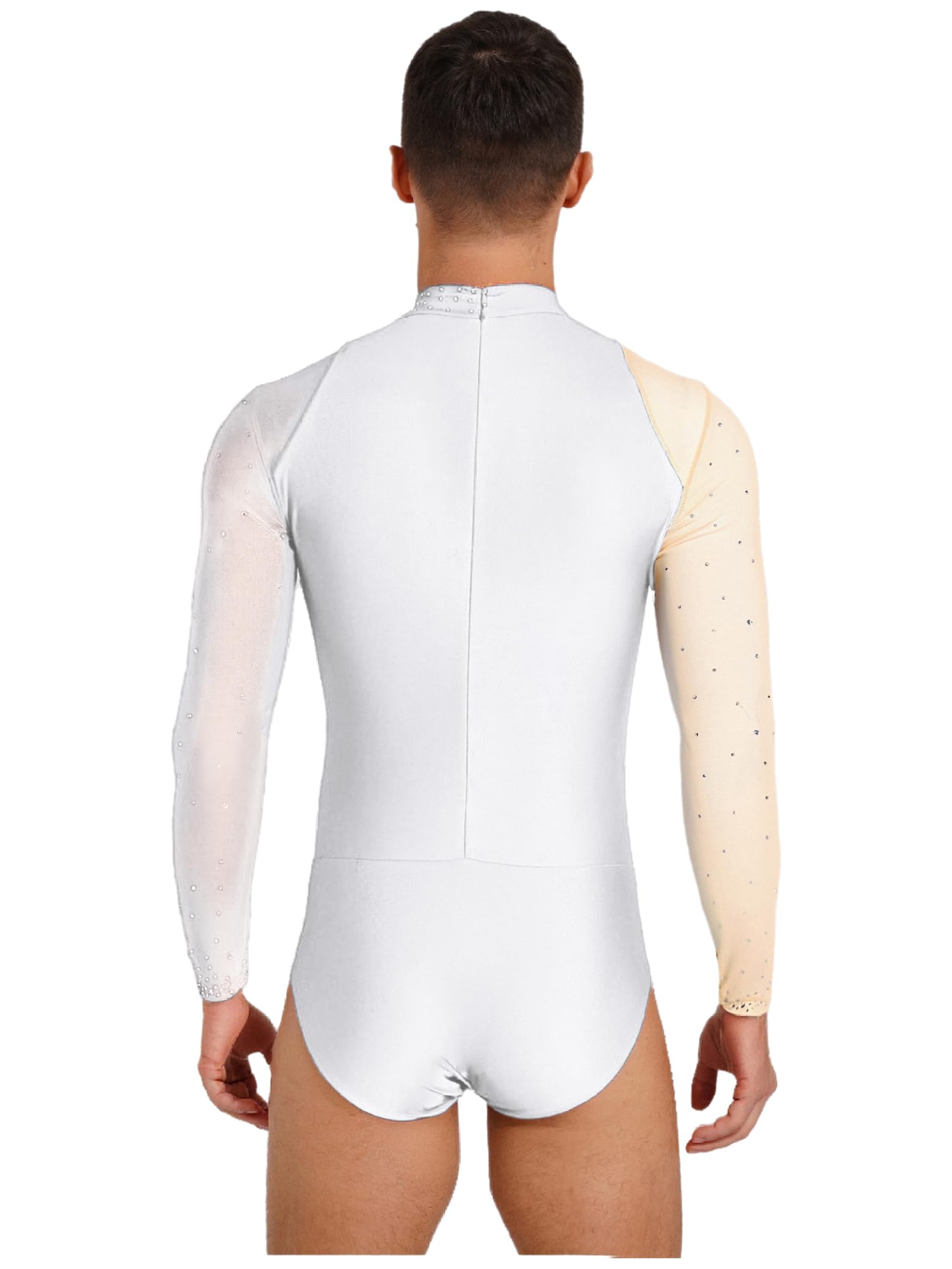 Body de danse à manches longues pour homme - Strass - Couleur contrastée - Maille - Gymnastique - Sport - Patinage sur glace - Costume de danse