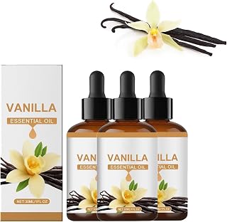Organic Vanilla Essential Oil, Natural Vanilla Essential Oil for Skin, Body and Hair, Sweet Warm Aroma, Long Lasting Perfume Oil, Perfect for Candles, Soap, Diffuser and Aromatherapy (3
