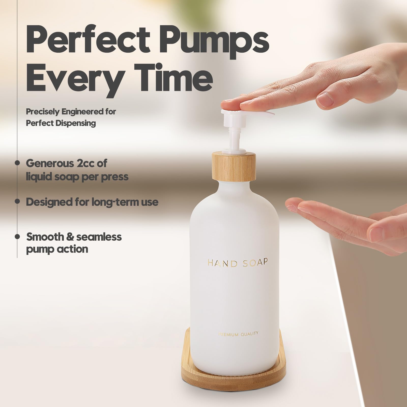 Set dispenser per sapone e lozioni in vetro con vassoio, dispenser di sapone liquido per le mani e pompa, accessori da bagno in bambù e decorazione moderna per il bagno (oro)