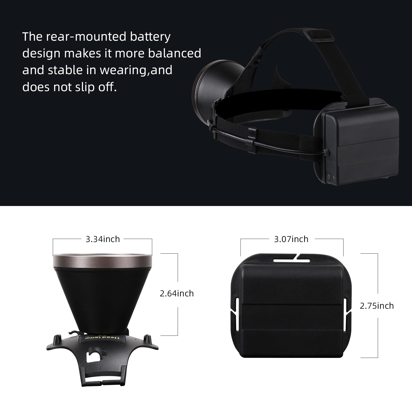 Linterna frontal súper brillante, lámpara de cabeza recargable LED USB C con batería para adultos, linterna frontal ajustable con sensor de movimiento, impermeable, luz de búsqueda para caza al aire