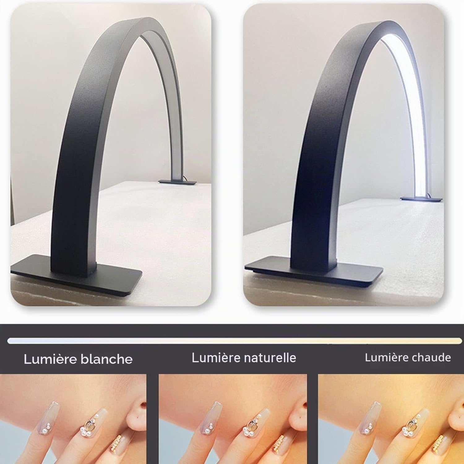 Lampe Demi-Lune à Ongles - Trois Modes de Luminosité, 30W, Température de Couleur Réglable 3000K-6000K, Deux Tailles Disponibles (Blanc, 55cm)
