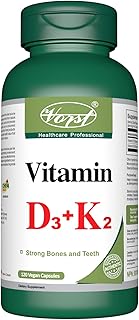 VORST Vitamin D3 + Vitamin K2 (1000 IU Vitamin D + 120mcg Vitamin K) 120 Vegan Capsules | Essential Supplement for Healthy Bones & Teeth | 1 Bottle