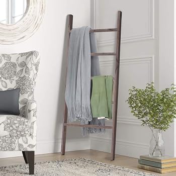 Amazon Com Rhf 48 Wood Blanket Ladder Decorative Ladder Shelf Leaning Shelf Ladder For Bedroom Living Room Bathroom Rustic Farmhouse Wooded Ladder Brown Furniture Decor