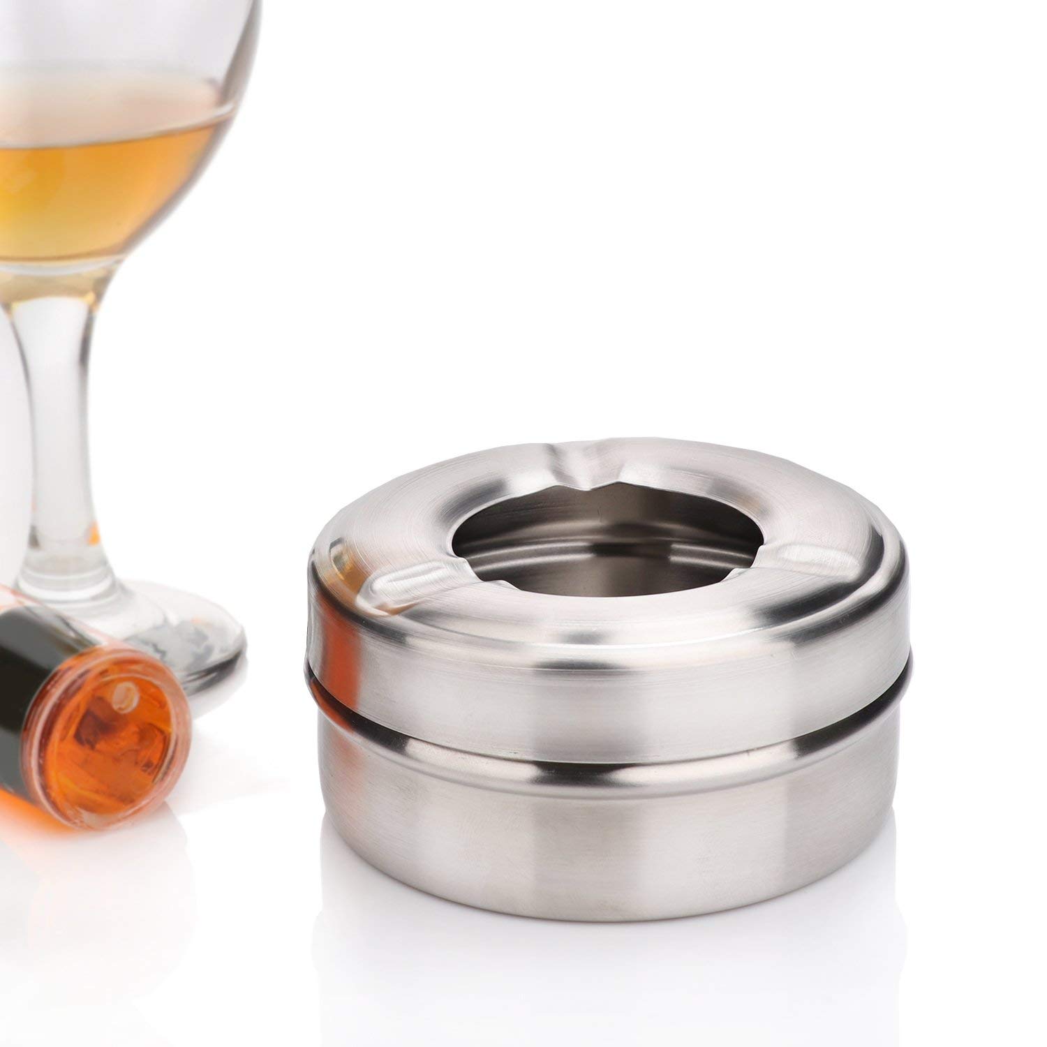 Saubhagya Stainless Steel Lid Ash Tray for Cigarette Smoking Table Top for Home, Office and Car- Silver Round Shape Pack of 1piece.-image-43