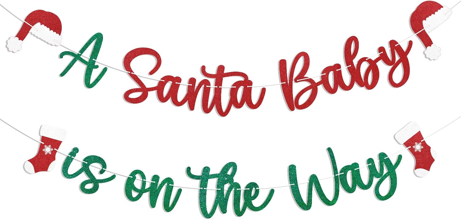 Santa Baby is on the Way Banner – Christmas Baby Shower Decorations, Winter New Year Birthday Party Decorations, Red & Green Glitter Santa Baby is on the Way Banner – Christmas Baby Shower Decorations, Winter New Year Birthday Party Decorations, Red & Green Glitter