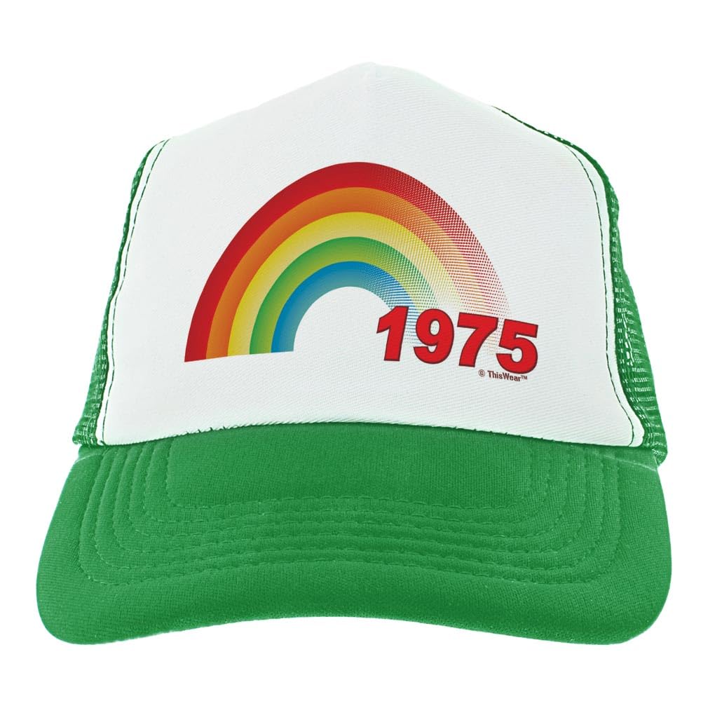 ThisWear 50th Birthday Decorations for Women 50th Birthday Milestone Learning Rainbow 1975 2-Pack Trucker Hats Green