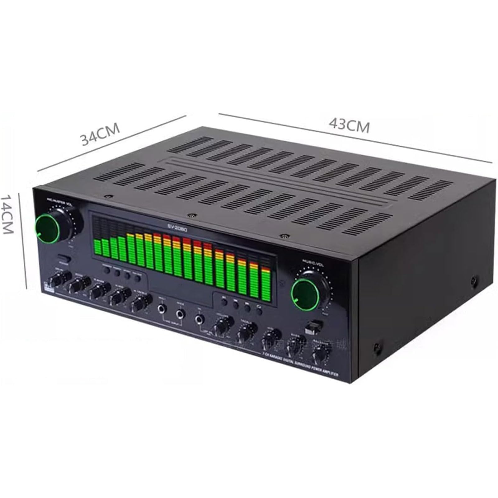 Wzmacniacz Bluetooth 1200 W, system wyrównania dźwięku stereo z 10 dynamicznymi spektrami wizualnymi, obsługa kart SD USB FM, do filmów, muzyki i gier