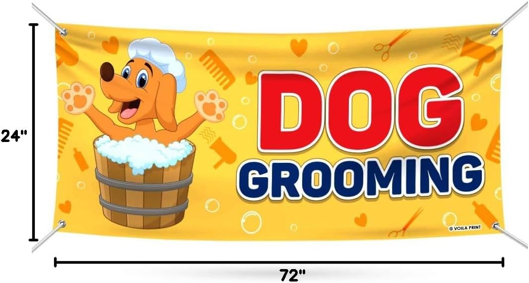 Dog Grooming Banner Sign - 13 Oz Heavy Duty Waterproof Dog Grooming Vinyl Banner for Business with Metal Grommets, VP5392 (24" x 48")