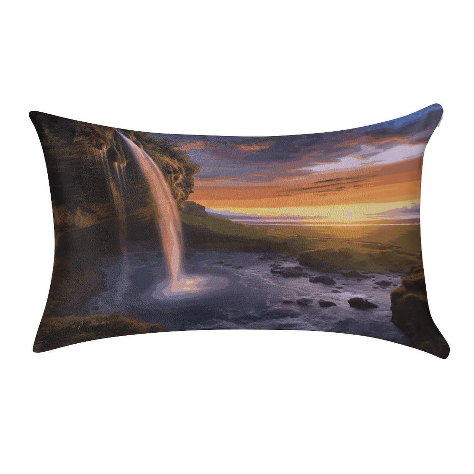 MUSM Waterfall at Sunset Pillow Case 12"X20" Luxury Velvet Throw Pillow Cover Fade Resistant Cozy Soft Pillowcases Pillow Protector Pillow Shams Lumbar Pillow Shells for Home&Gifts