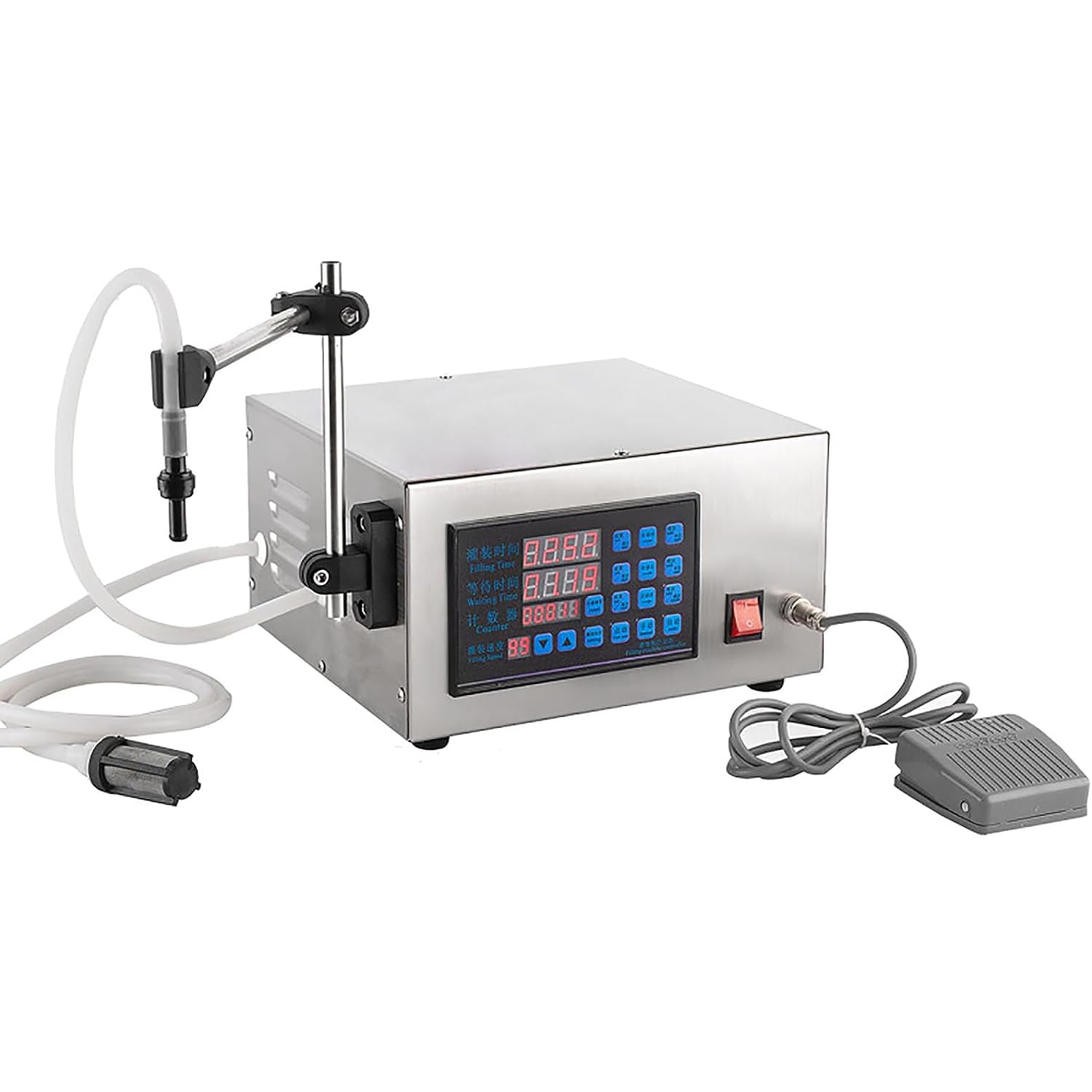 AYCDL Automatic Liquid Filling Machine,5-3500ml Digital Control Filler with Foot Switch,15-45 Bottles/min,Automatic Counting Function,Speed Ajustable