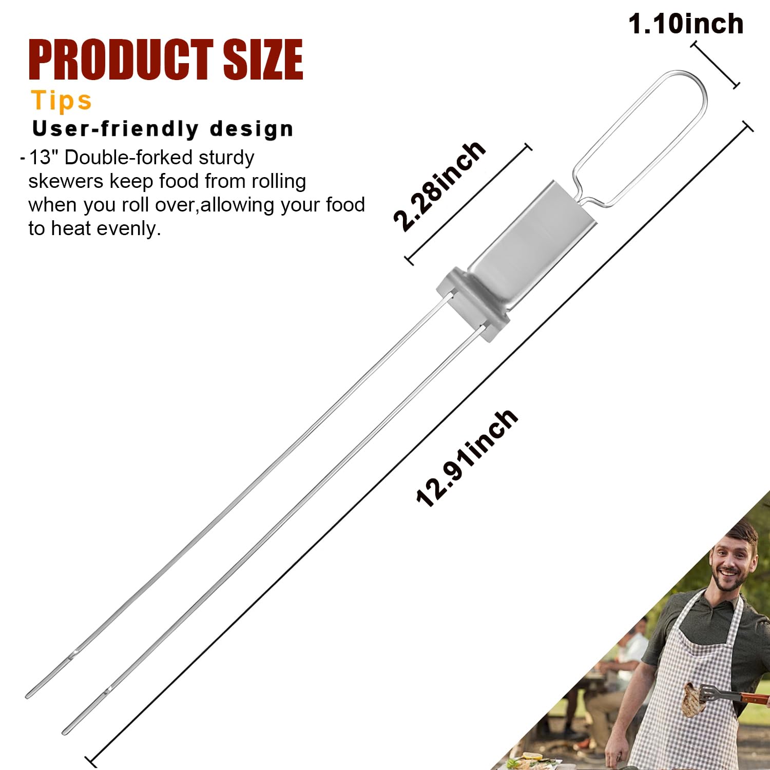 SHIKORI Kabob Skewers,13inch Metal Skewers for Kabobs with Push Bar Skewers for Grilling Double Fork Anti-Roll kebab skewers Stainless Steel Flat BBQ Skewers for Meat-12 Pcs