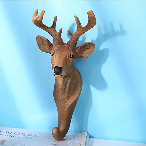 Miniatura 3 de Gancho de pared individual con cabeza de ciervo, gancho rústico con forma de animal, decoración de pared de cabeza de ciervo para colgar sombreros,
