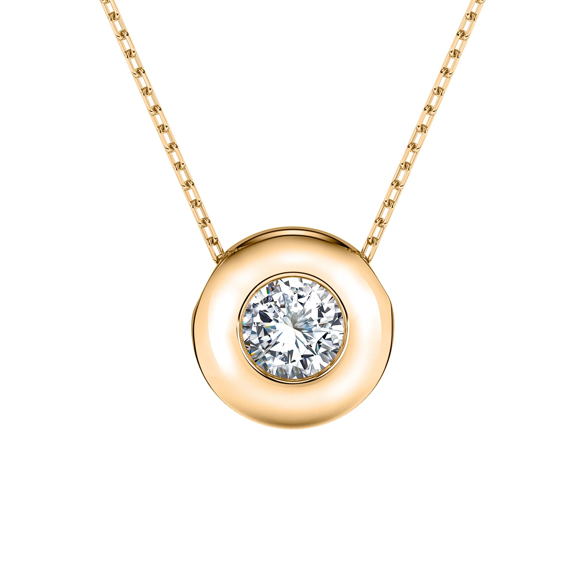 EDELIND Collana Punto Luce Donna con Diamante 0.15 ct in Oro 14k - Ciondolo Design a Disco - Catenina Forzatina, Lunghezza Regolabile