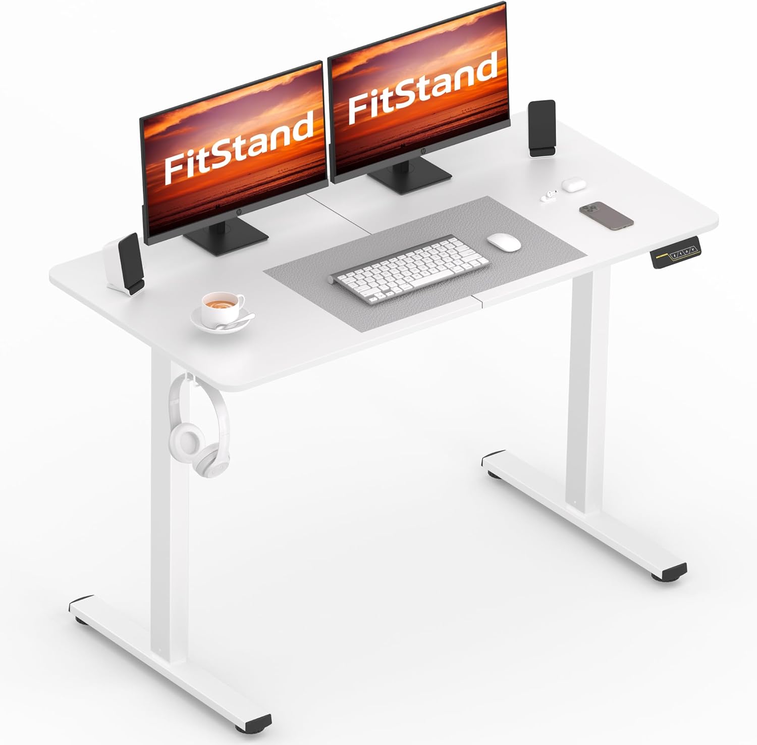 FitStand FQ1 120x60cm Electric Height Adjustable Standing Desk, Sit Stand Desk, Computer Desk With Hooks, Child Lock, Memory Function, Suitable For Office And Home – White