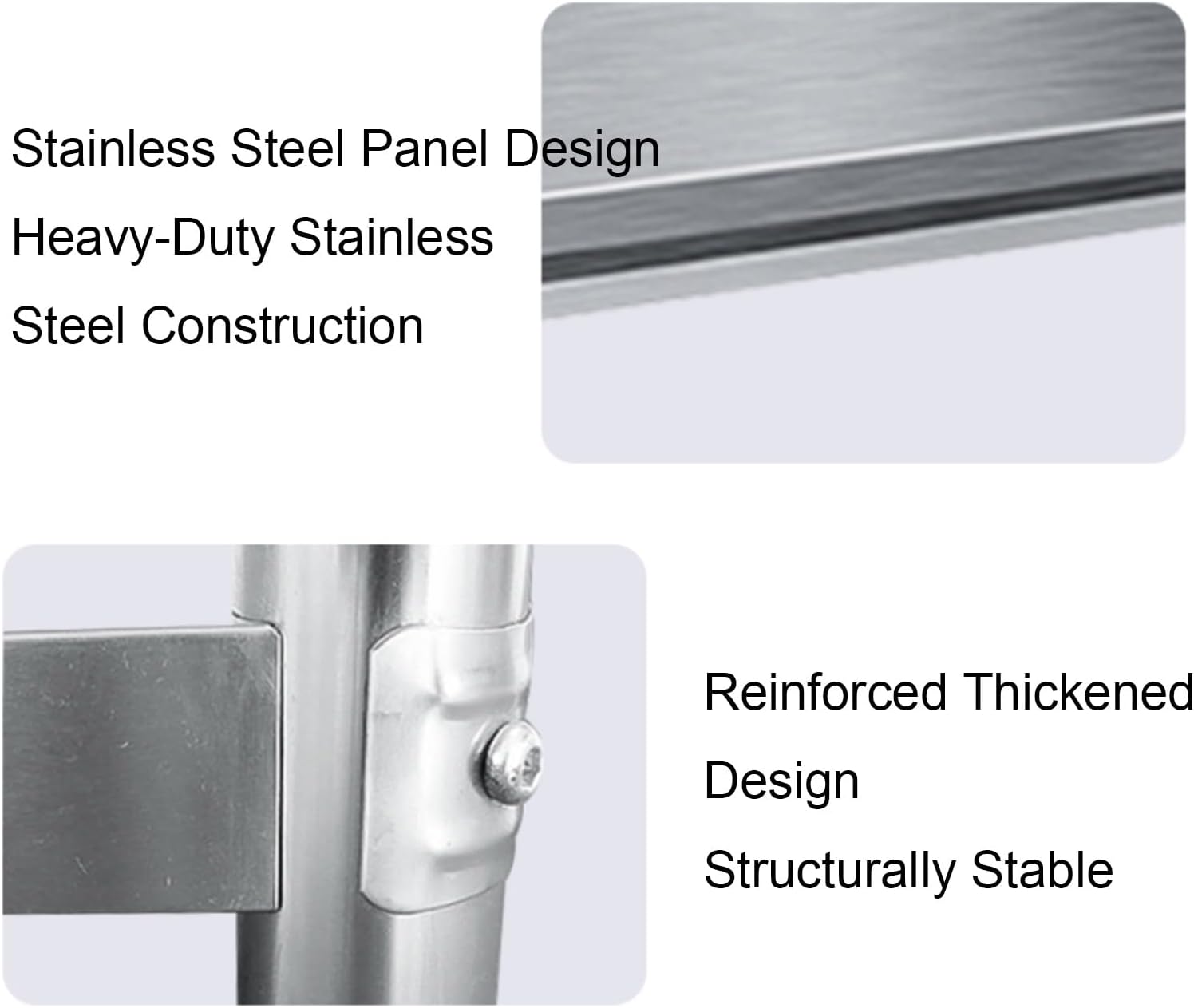 Workbench with Three-Sided Guardrails Stainless Steel Kitchen Cutting Board Countertop Adjustable Feet Worktable Reinforced with Pull-Down Rods(60x40x80cm/23.6x15.7x31.5”)