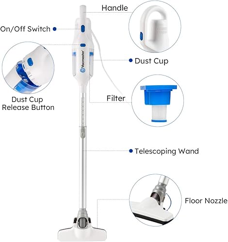 Miniatura 2 de Vacmaster - Aspiradora de mano 2 en 1 con cable, 14 Kpa de potencia de aspiración, ultraliviana, con filtro HEPA lavable para quitar pelos de