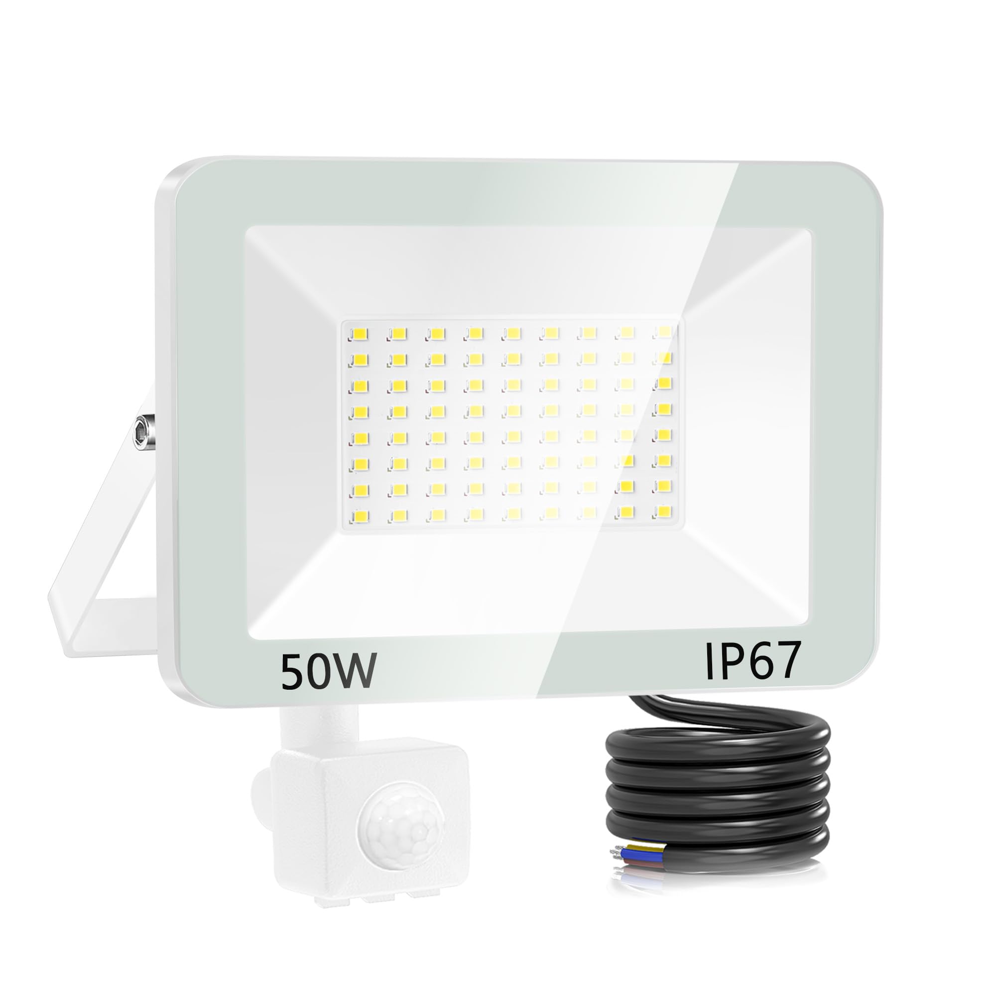 ANNIFUNLY 50W Projecteur LED Extérieur Détecteur de Mouvement, IP67 Étanche Spot LED Extérieur Avec Detecteur, 5000LM Blanc Froid Éclairage de Sécurité d'extérieur Pour Entrée Patio Garage Jardin - 1