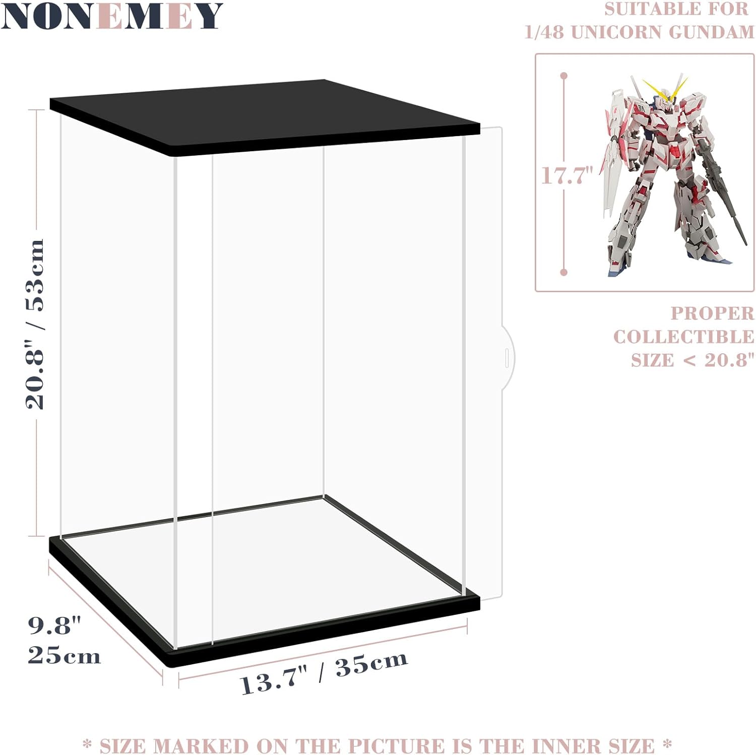 NONEMEY Clear Acrylic Display Case with Remote Control Light for Unicorn Gundam，Dustproof Model Showcase Organizer Box, Display Case for Collectibles (13.7x9.8x21.6inch,35x25x55cm)