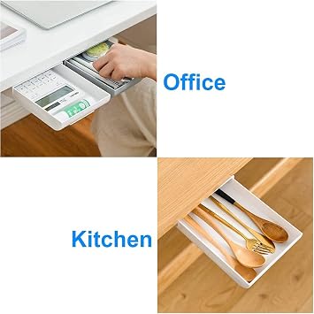 2 self-adhesive drawers, drawer organizer, hidden pencil rack, desk holder for office, pencil, telephone, paper clips