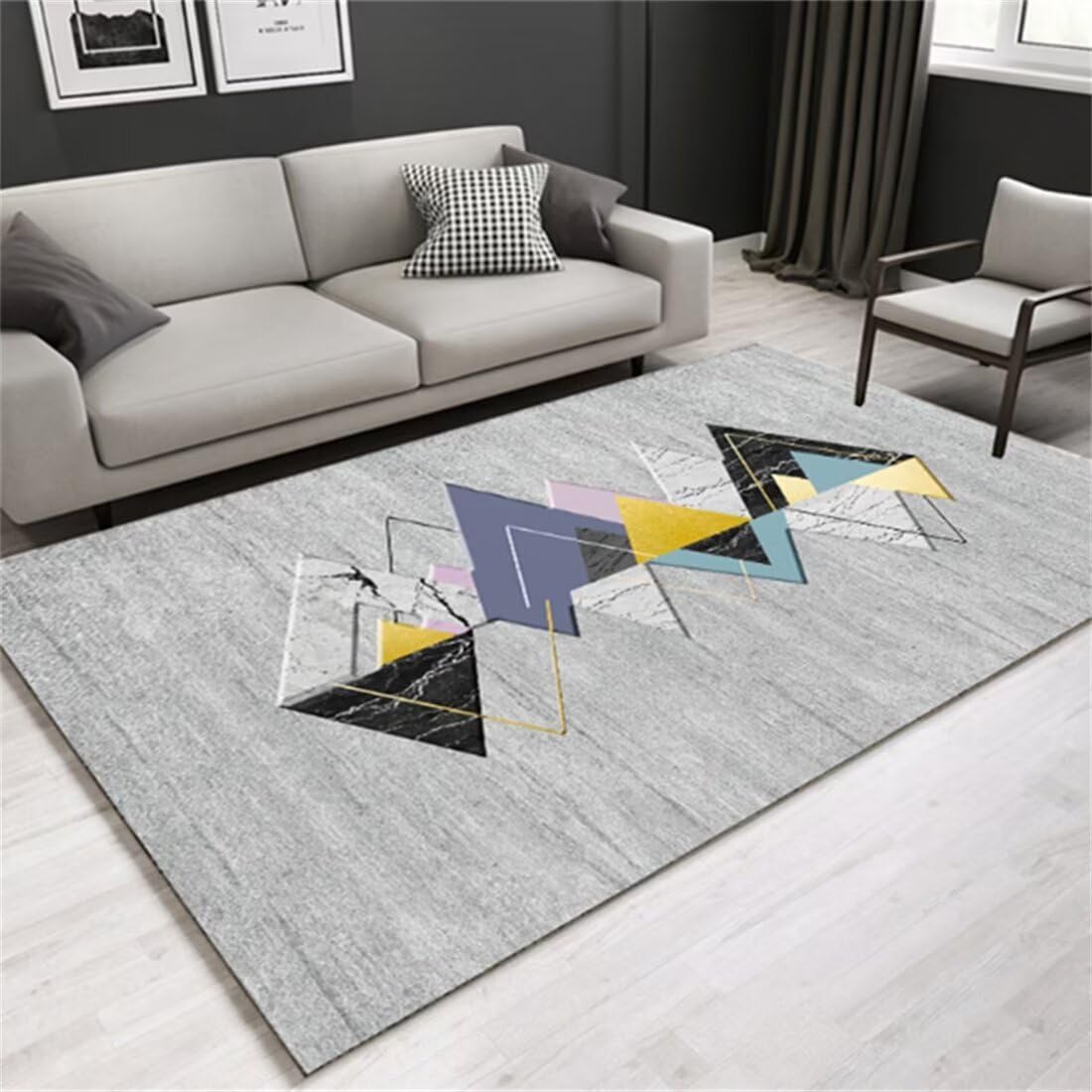 Tapis de salon gris design géométrique moderne 60x120cm pour une décoration haut de gamme