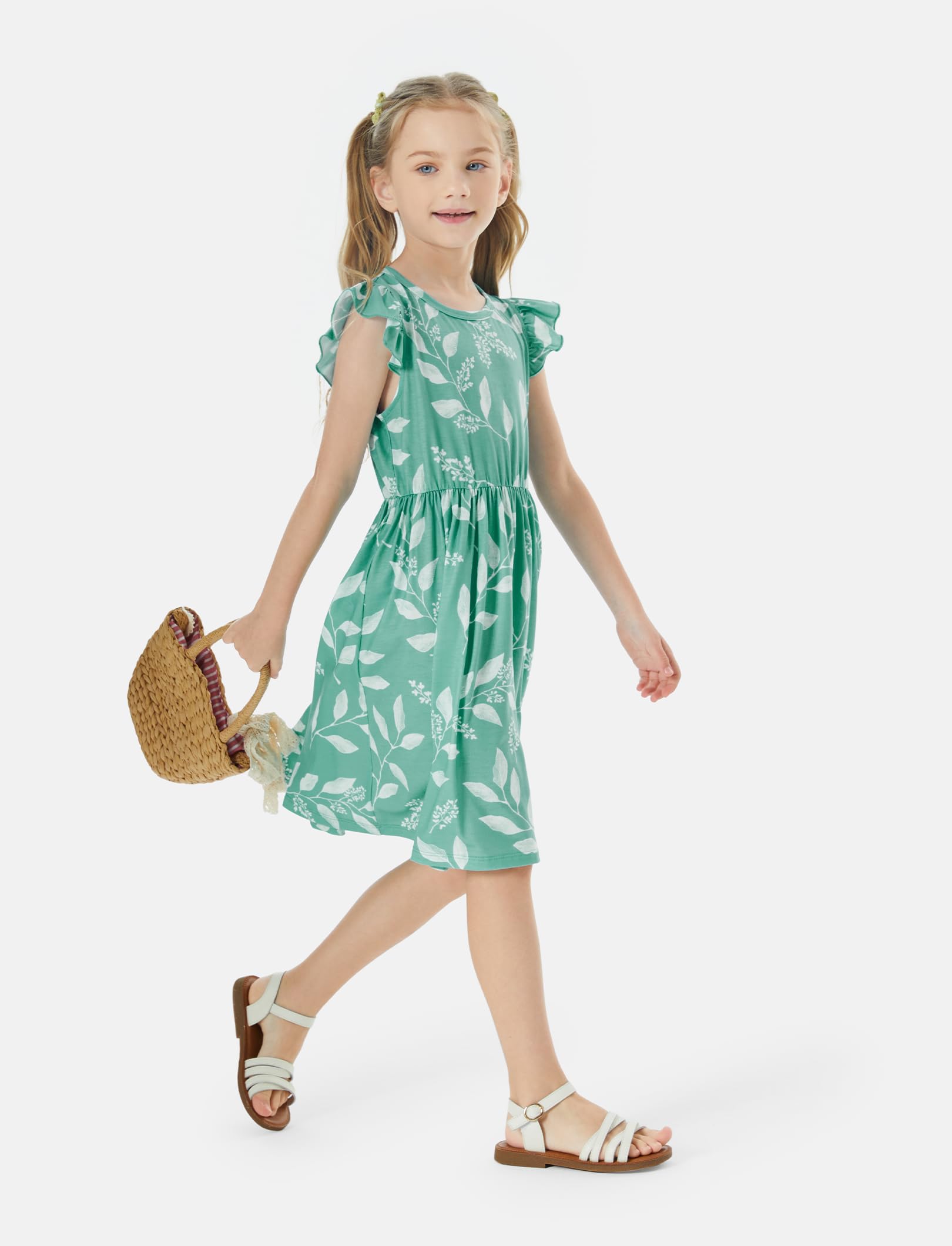PATPAT Vestito per Bambina Senza Maniche, Vestito per Neonata con Stampa di Foglie e Dinosauri Gonna per Bambini per Spettacolo di Matrimonio di Compleanno, da 18 Mesi a 6 Anni