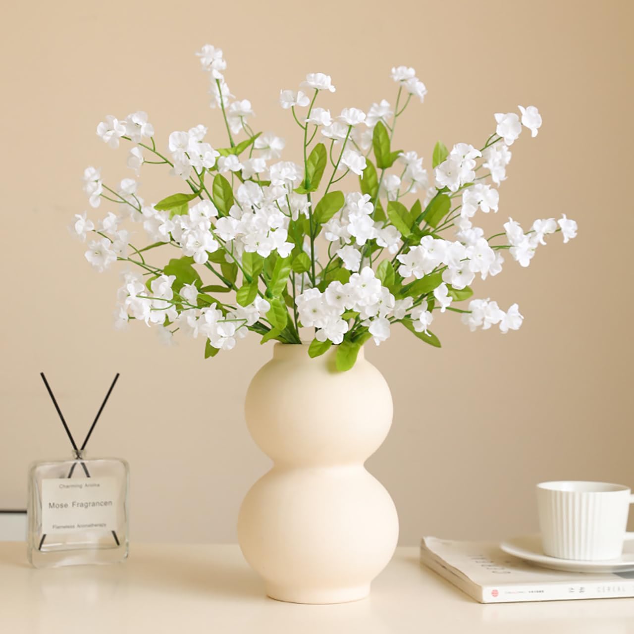 KIJING 6 Pcs Artificial Forget-Me Not Flowers Artificial Flower Stems for Silk Arrangements Wedding Home Decor (White)