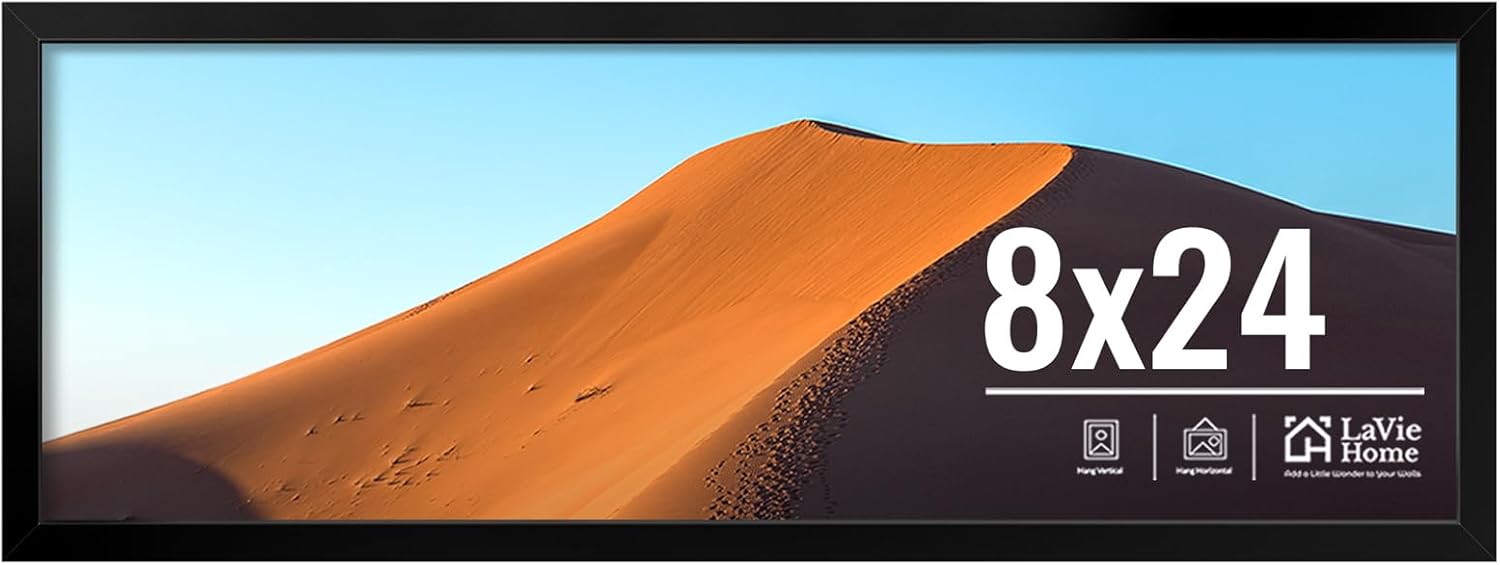 LaVie Home 8x24 Picture Frame for Wall Display, 8x24 Black Picture Frame with HD Plexiglas, 8 x 24 Poster Frame 1 Pack, Display Frame for Vertical or Horizontal, Classic Collection