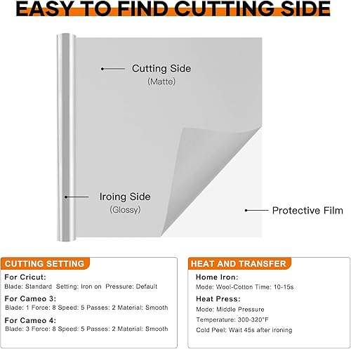 Miniatura 190 de Rollo de vinilo termotransferible, 12 in x 8 ft por rollo, para diseños en camisetas, fácil de cortar y despegar, para planchar y máquinas Cricut