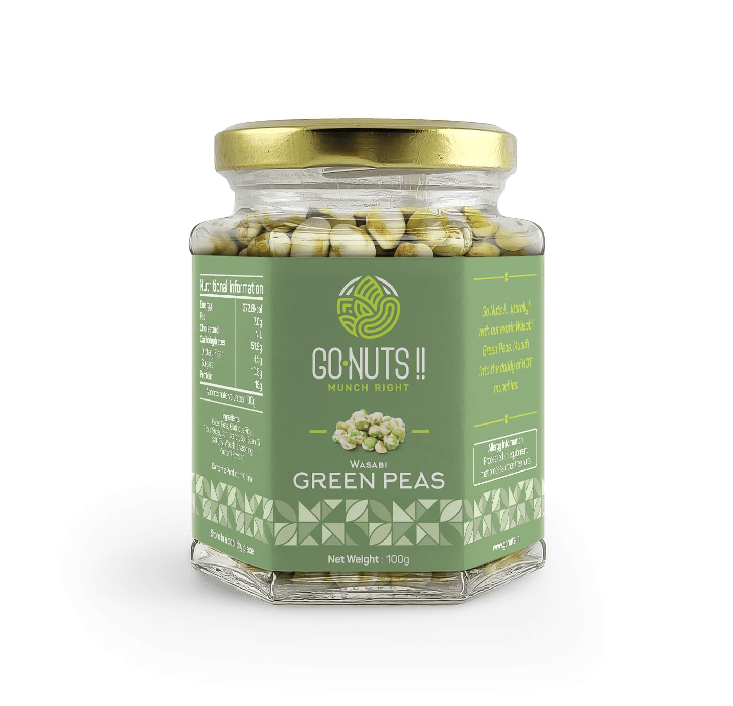 Go Nuts Wasabi Green Peas | Crunchy Spicy Roasted Green Peas Snack | Bold Wasabi Flavour Ready-to-Eat Snack | 100g Jar-image-9