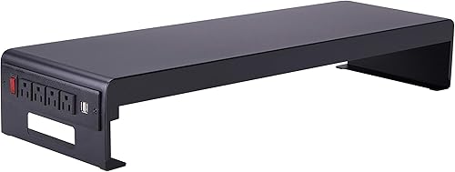 Rocelco Soporte de monitor doble de 30 pulgadas con fuente de alimentación de CA y carga USB 2.0 Estante elevador de metal para computadora