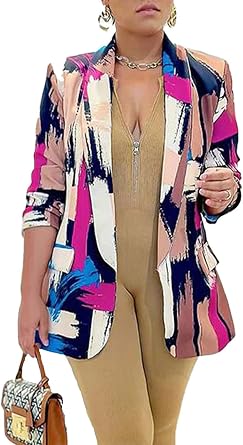 XZLUFNY Blazers Jacket for Women Office Work Business Multicolor Long Sleeve Open Front Coat