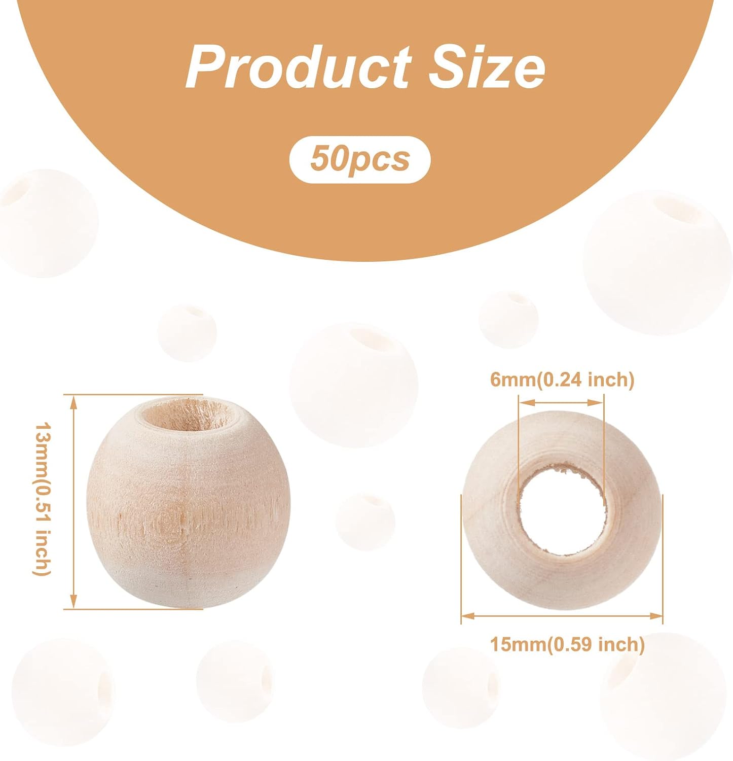 PandaHall 50pcs 15mm Natural Round Wood Beads Large Hole Unfinished Wooden Ball Spacer Loose Beads with 6mm Hole for Crafts DIY Handmade Decorations Jewelry Making - Image 4