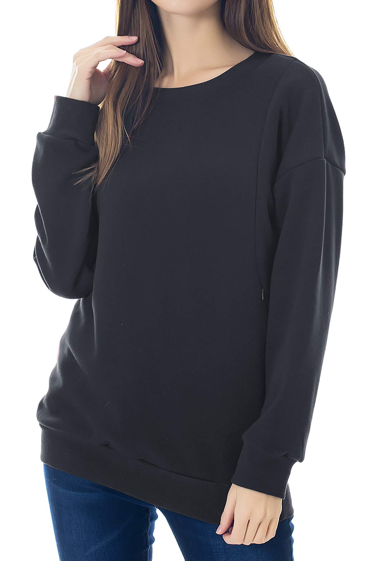 Smallshow Felpa per Allattamento in Lana Top per Allattamento con Maniche Lunghe Black L